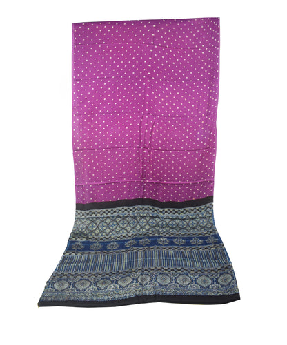 Bandhej [ Tie-Dye] Modal Silk Part Natural Dye Ajrakh Pallu Hand Block Print Saree With Ajrakh Blouse Piece - 5.5 Mtr Length   -  SKU : MS15601E