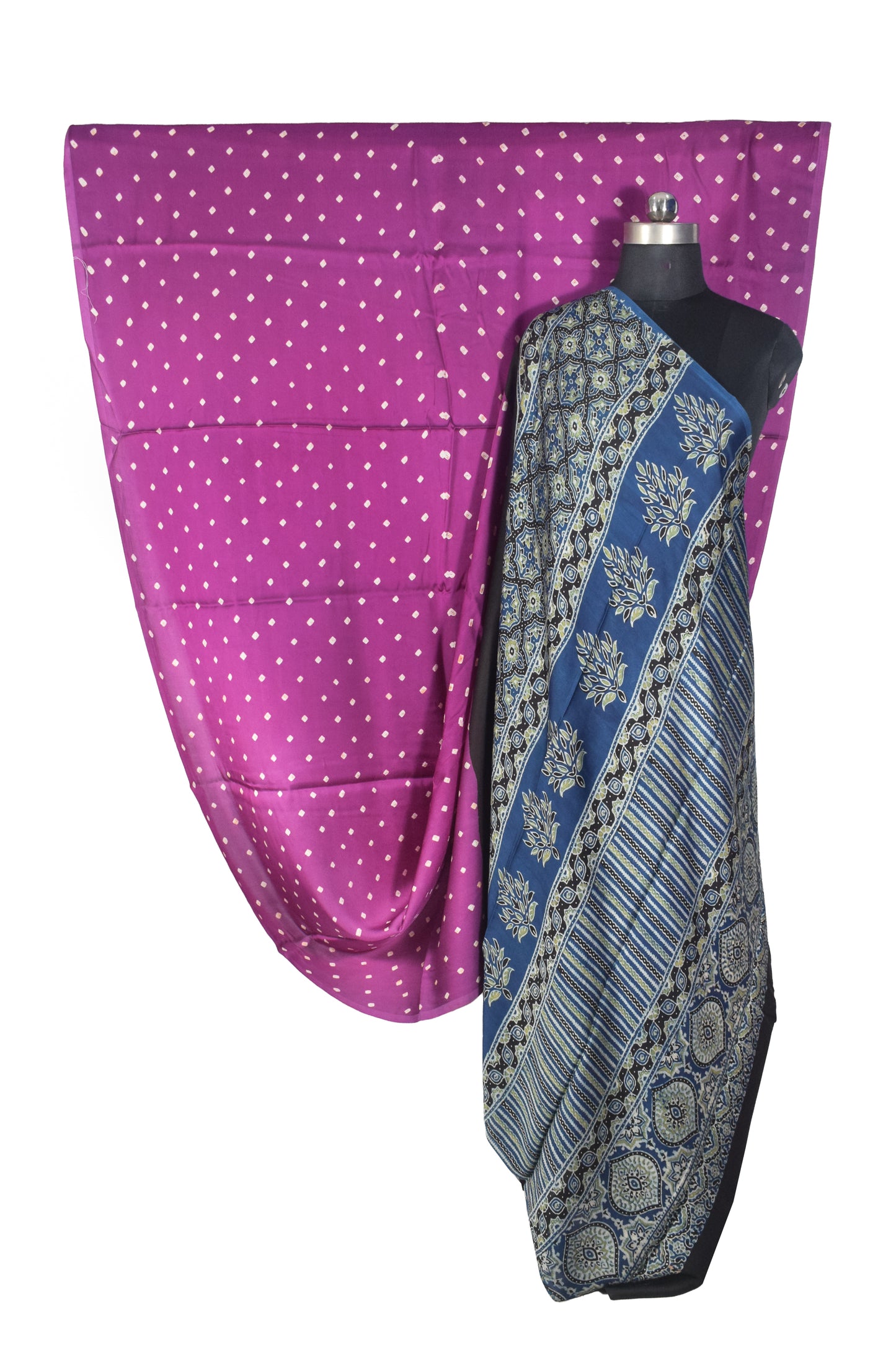 Bandhej [ Tie-Dye] Modal Silk Part Natural Dye Ajrakh Pallu Hand Block Print Saree With Ajrakh Blouse Piece - 5.5 Mtr Length   -  SKU : MS15601E