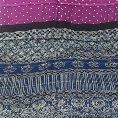 Bandhej [ Tie-Dye] Modal Silk Part Natural Dye Ajrakh Pallu Hand Block Print Saree With Ajrakh Blouse Piece - 5.5 Mtr Length   -  SKU : MS15601E