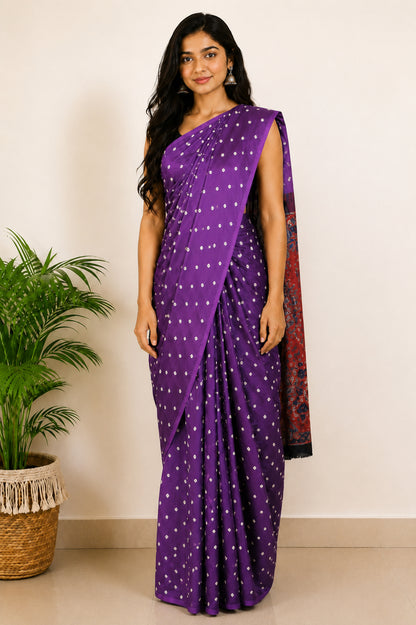 Bandhej [ Tie-Dye] Modal Silk Part Natural Dye Ajrakh Pallu Hand Block Print Saree With Ajrakh Blouse Piece - 5.5 Mtr Length   -  SKU : MS15601H