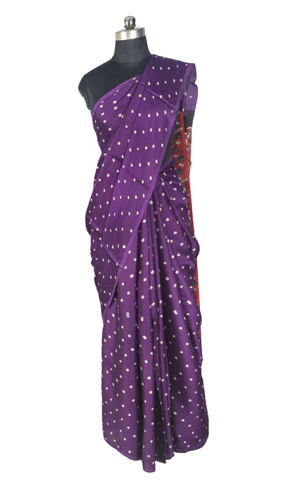 Bandhej [ Tie-Dye] Modal Silk Part Natural Dye Ajrakh Pallu Hand Block Print Saree With Ajrakh Blouse Piece - 5.5 Mtr Length   -  SKU : MS15601H