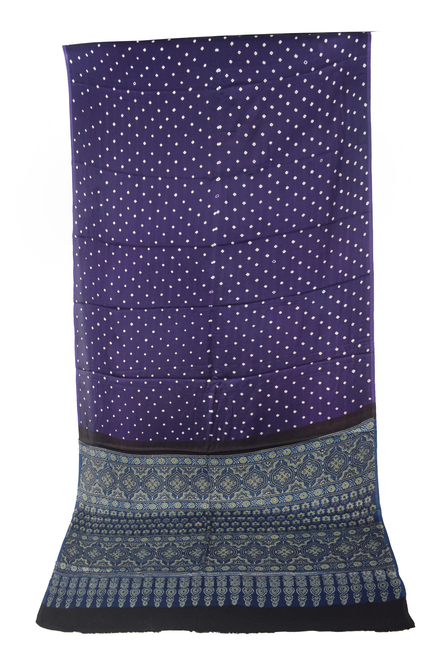 Bandhej [ Tie-Dye] Modal Silk Part Natural Dye Ajrakh Pallu Hand Block Print Saree With Ajrakh Blouse Piece - 5.5 Mtr Length   -  SKU : MS15601G