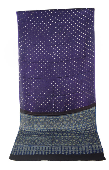 Bandhej [ Tie-Dye] Modal Silk Part Natural Dye Ajrakh Pallu Hand Block Print Saree With Ajrakh Blouse Piece - 5.5 Mtr Length   -  SKU : MS15601G