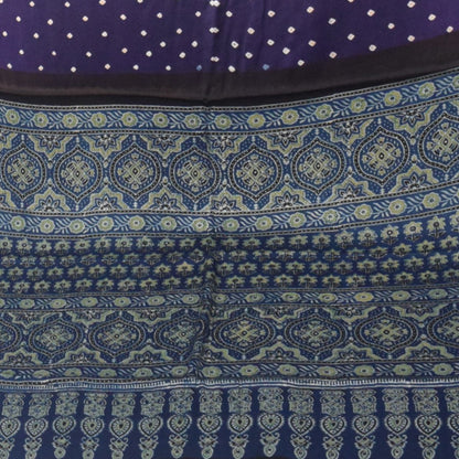Bandhej [ Tie-Dye] Modal Silk Part Natural Dye Ajrakh Pallu Hand Block Print Saree With Ajrakh Blouse Piece - 5.5 Mtr Length   -  SKU : MS15601G