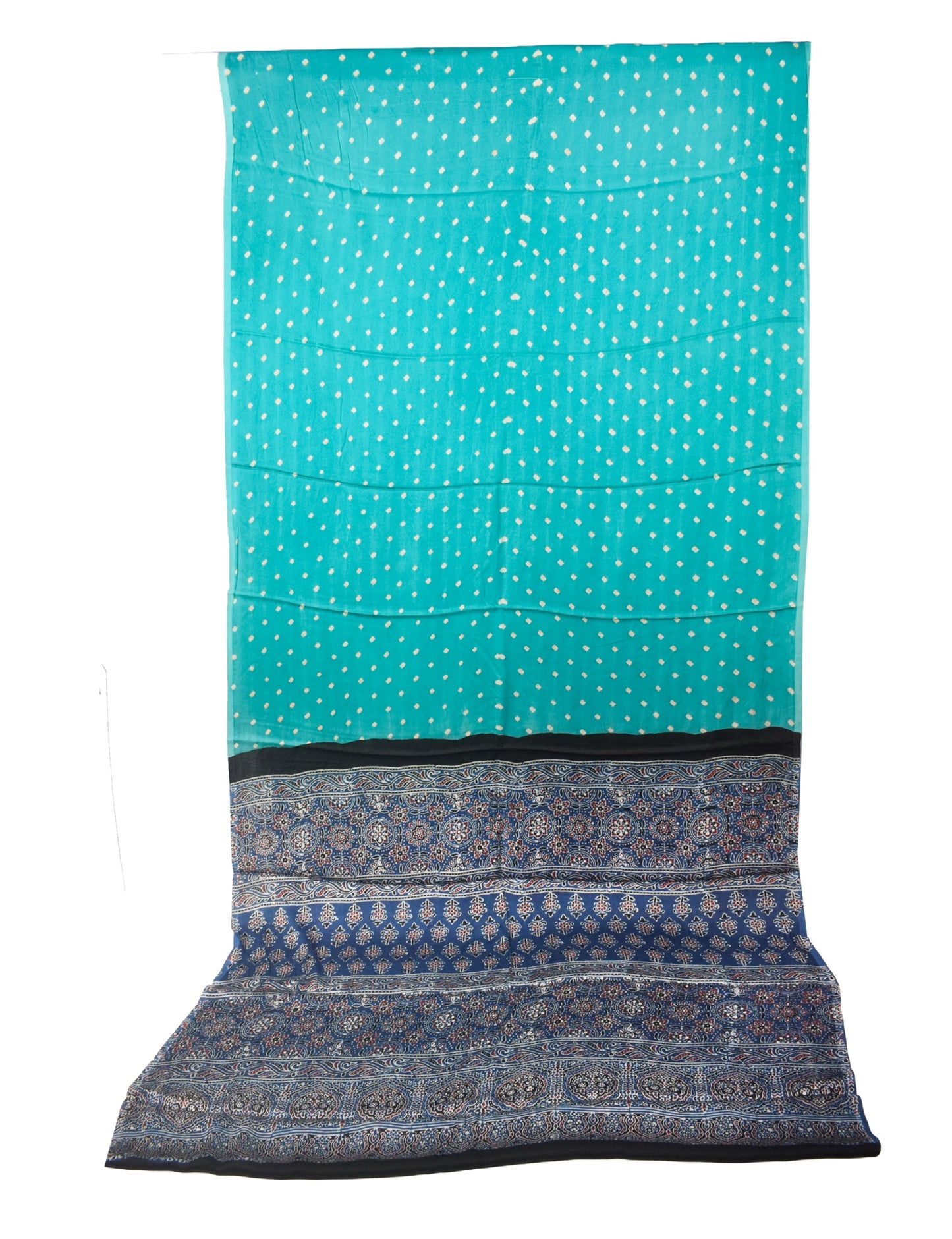 Bandhej [ Tie-Dye] Modal Silk Part Natural Dye Ajrakh Pallu Hand Block Print Saree With Ajrakh Blouse Piece - 5.5 Mtr Length   -  SKU : MS15601I