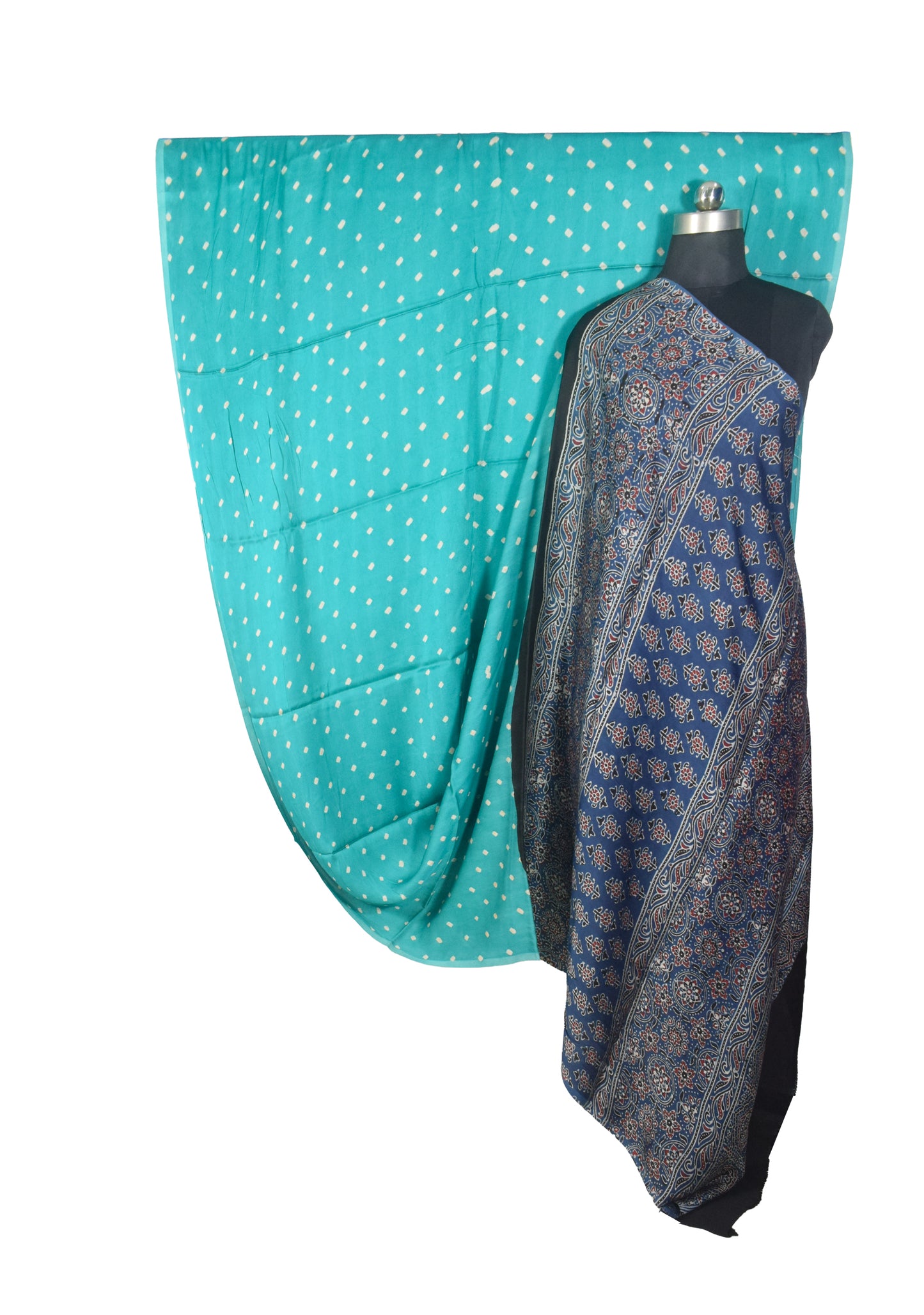 Bandhej [ Tie-Dye] Modal Silk Part Natural Dye Ajrakh Pallu Hand Block Print Saree With Ajrakh Blouse Piece - 5.5 Mtr Length   -  SKU : MS15601I