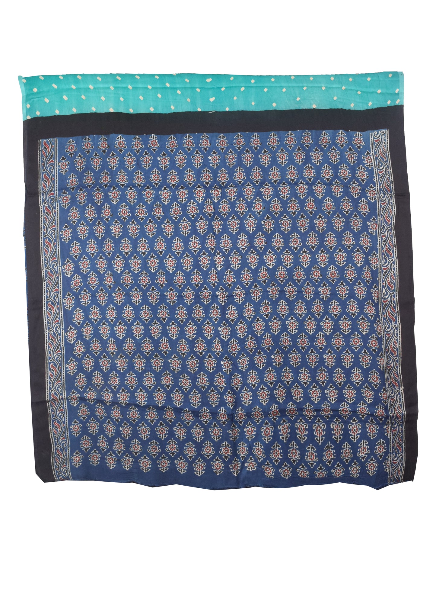 Bandhej [ Tie-Dye] Modal Silk Part Natural Dye Ajrakh Pallu Hand Block Print Saree With Ajrakh Blouse Piece - 5.5 Mtr Length   -  SKU : MS15601I