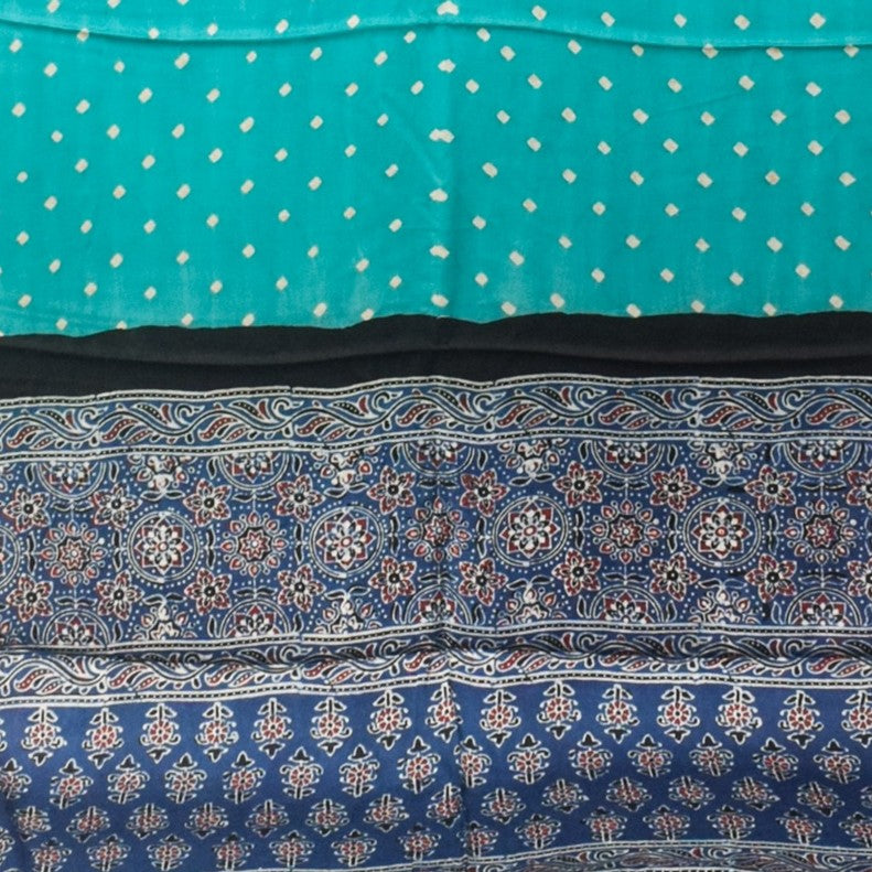 Bandhej [ Tie-Dye] Modal Silk Part Natural Dye Ajrakh Pallu Hand Block Print Saree With Ajrakh Blouse Piece - 5.5 Mtr Length   -  SKU : MS15601I