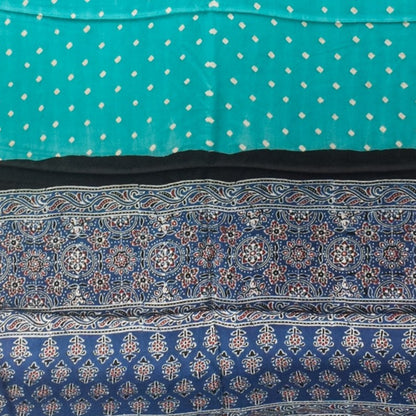 Bandhej [ Tie-Dye] Modal Silk Part Natural Dye Ajrakh Pallu Hand Block Print Saree With Ajrakh Blouse Piece - 5.5 Mtr Length   -  SKU : MS15601I