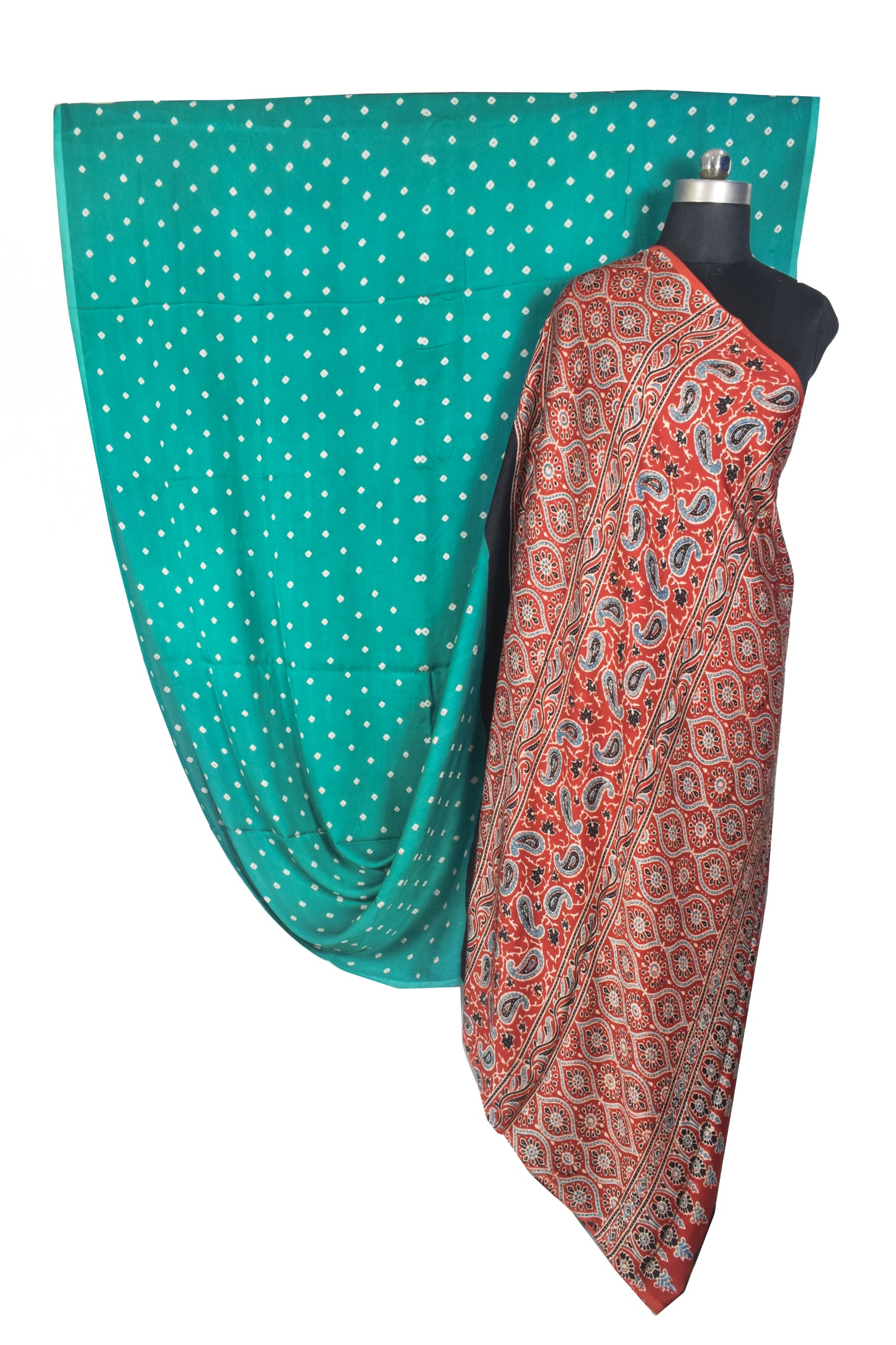 Bandhej [ Tie-Dye] Modal Silk Part Natural Dye Ajrakh Pallu Hand Block Print Saree With Ajrakh Blouse Piece - 5.5 Mtr Length   -  SKU : MS25601B