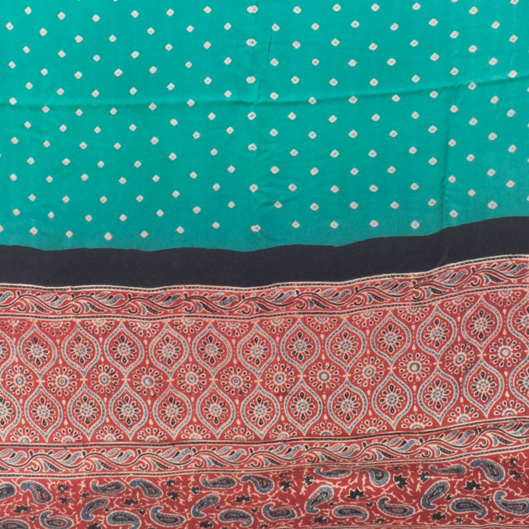 Bandhej [ Tie-Dye] Modal Silk Part Natural Dye Ajrakh Pallu Hand Block Print Saree With Ajrakh Blouse Piece - 5.5 Mtr Length   -  SKU : MS25601B