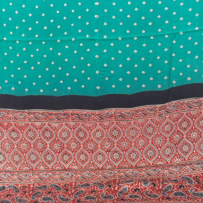 Bandhej [ Tie-Dye] Modal Silk Part Natural Dye Ajrakh Pallu Hand Block Print Saree With Ajrakh Blouse Piece - 5.5 Mtr Length   -  SKU : MS25601B