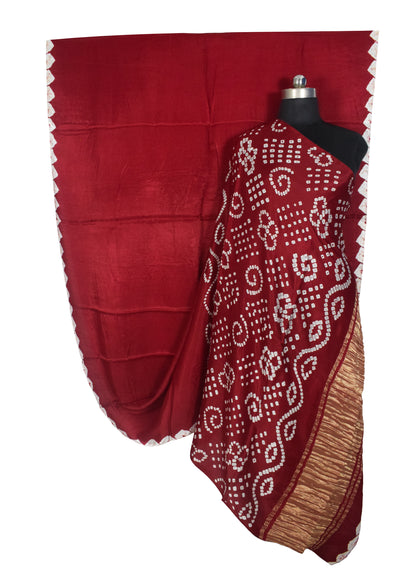 Plain Dyeing Modal Silk Bandhej Pallu Saree with Golden Border - With Blouse Piece - 5.5 Mtr Length   -  SKU : ZD27703B