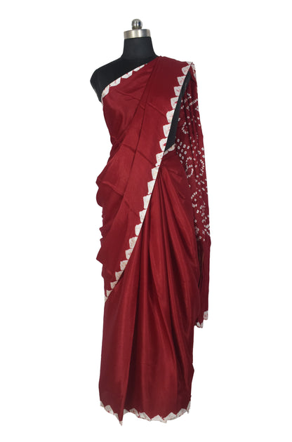 Plain Dyeing Modal Silk Bandhej Pallu Saree with Golden Border - With Blouse Piece - 5.5 Mtr Length   -  SKU : ZD27703B