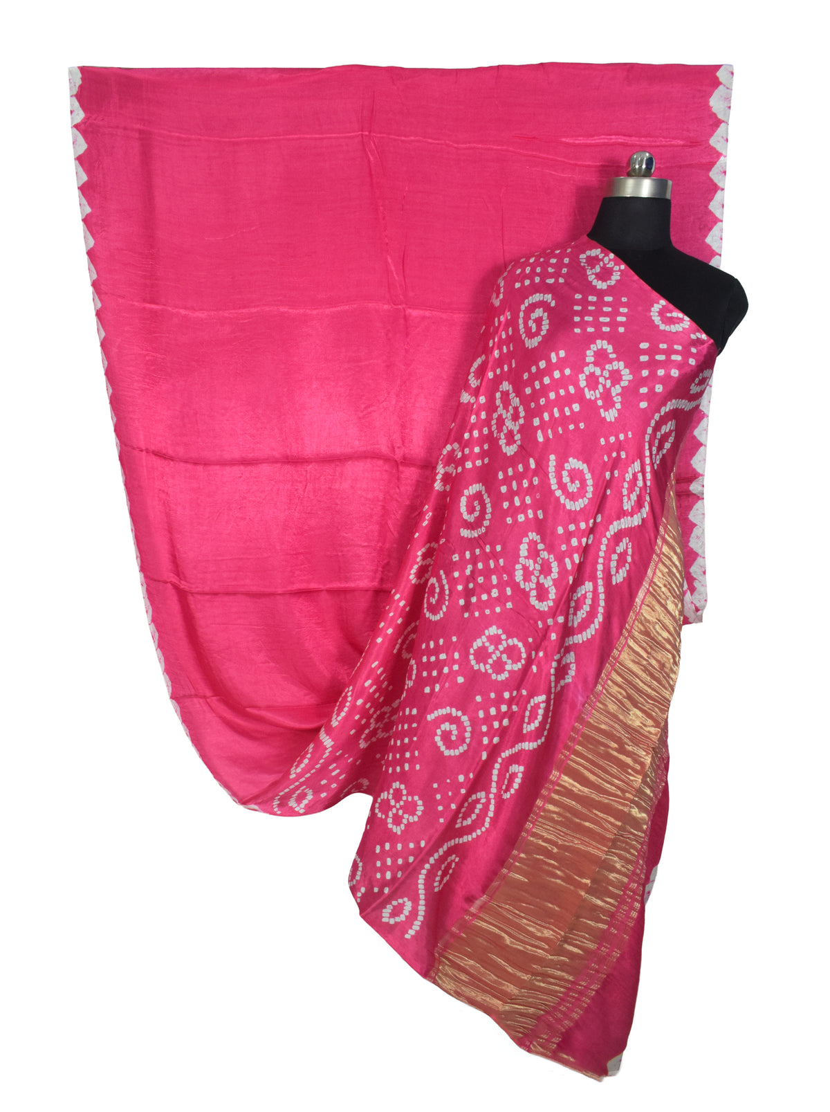 Plain Dyeing Modal Silk Bandhej Pallu Saree with Golden Border - With Blouse Piece - 5.5 Mtr Length   -  SKU : ZD27703A