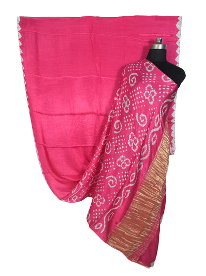 Plain Dyeing Modal Silk Bandhej Pallu Saree with Golden Border - With Blouse Piece - 5.5 Mtr Length   -  SKU : ZD27703A