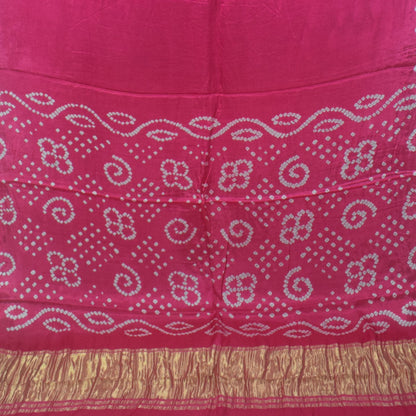 Plain Dyeing Modal Silk Bandhej Pallu Saree with Golden Border - With Blouse Piece - 5.5 Mtr Length   -  SKU : ZD27703A