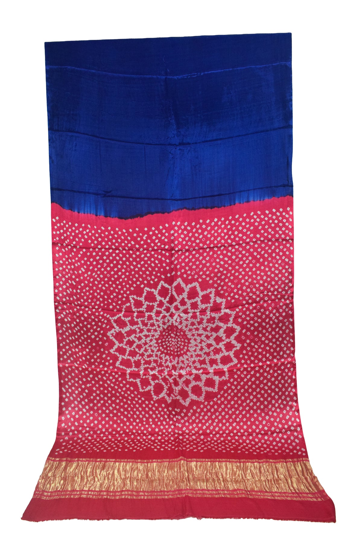 Plain Dyeing Modal Silk Two Colour Print Bandhej [ Tie-Dye] Saree with Golden Border - With Blouse Piece - 5.5 Mtr Length   -  SKU : ZD27704A
