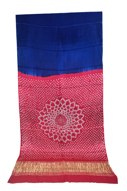 Plain Dyeing Modal Silk Two Colour Print Bandhej [ Tie-Dye] Saree with Golden Border - With Blouse Piece - 5.5 Mtr Length   -  SKU : ZD27704A
