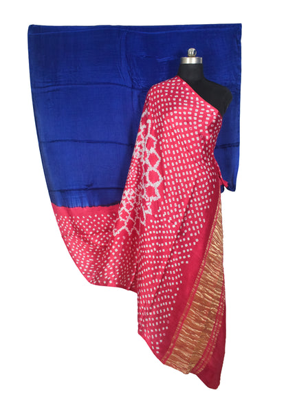 Plain Dyeing Modal Silk Two Colour Print Bandhej [ Tie-Dye] Saree with Golden Border - With Blouse Piece - 5.5 Mtr Length   -  SKU : ZD27704A