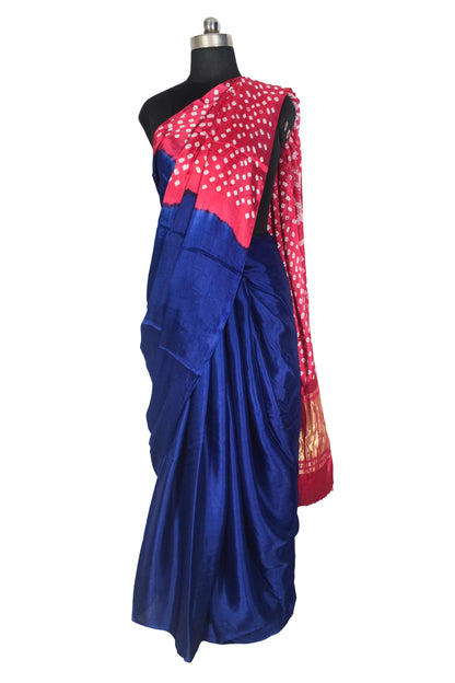 Plain Dyeing Modal Silk Two Colour Print Bandhej [ Tie-Dye] Saree with Golden Border - With Blouse Piece - 5.5 Mtr Length   -  SKU : ZD27704A