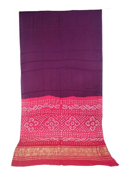Plain Dyeing Modal Silk Two Colour Print Bandhej [ Tie-Dye] Saree Nakshi Border with Blouse Piece - 5.5 Mtr Length   -  SKU : ZD27705A