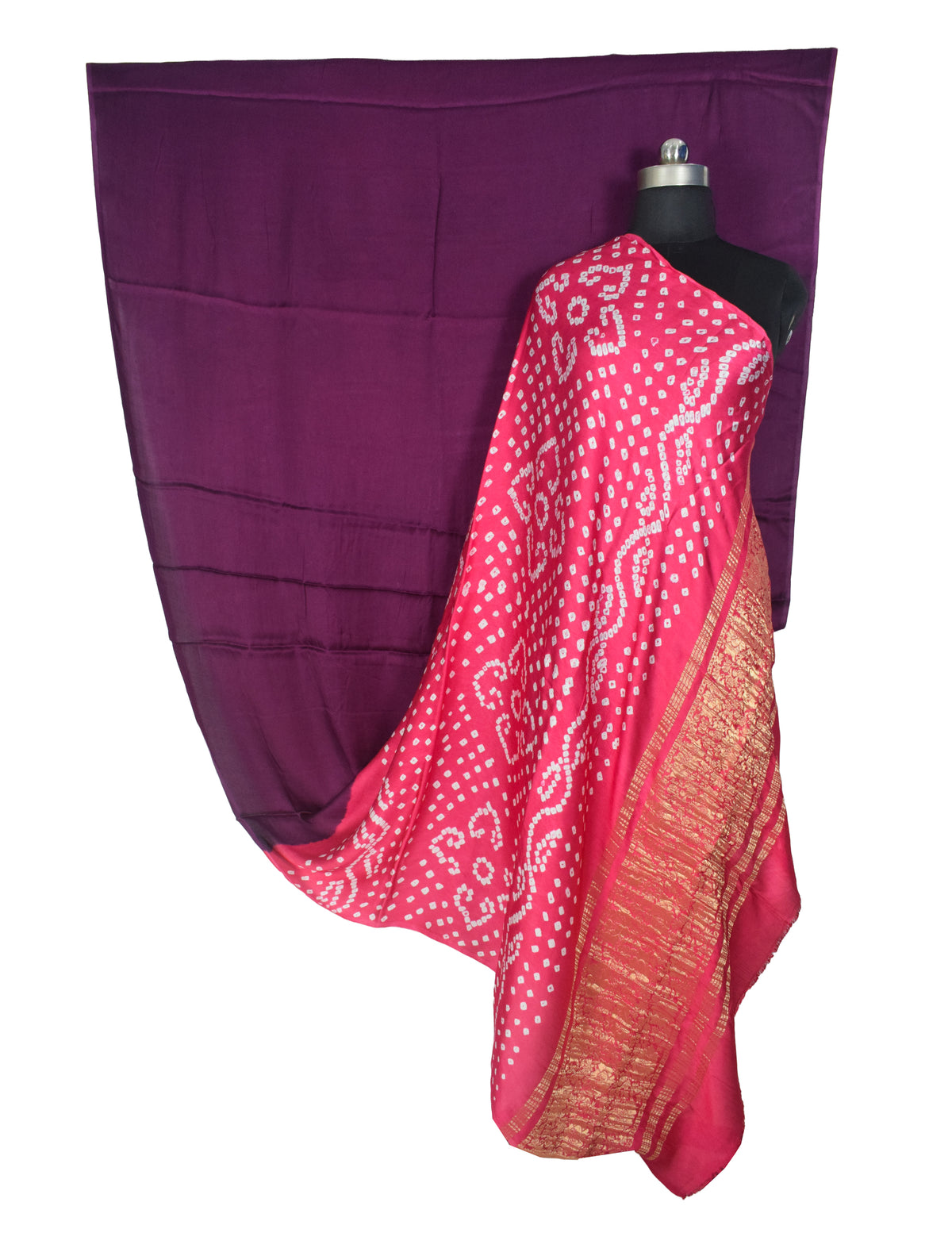 Plain Dyeing Modal Silk Two Colour Print Bandhej [ Tie-Dye] Saree Nakshi Border with Blouse Piece - 5.5 Mtr Length   -  SKU : ZD27705A