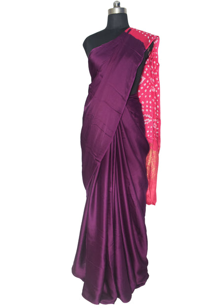 Plain Dyeing Modal Silk Two Colour Print Bandhej [ Tie-Dye] Saree Nakshi Border with Blouse Piece - 5.5 Mtr Length   -  SKU : ZD27705A
