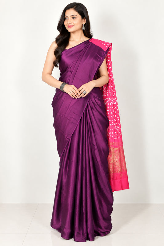 Plain Dyeing Modal Silk Two Colour Print Bandhej [ Tie-Dye] Saree Nakshi Border with Blouse Piece - 5.5 Mtr Length   -  SKU : ZD27705A
