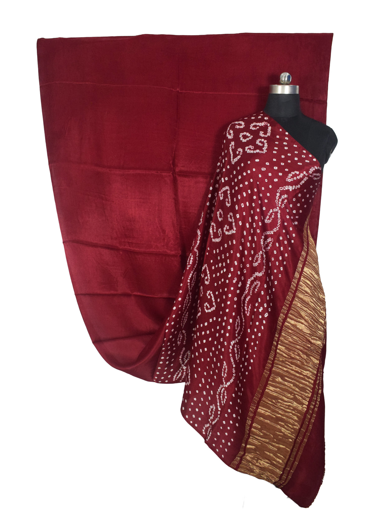 Plain Dyeing Modal Silk Single Colour Bandhani Saree with Golden Border - 5.5 Mtr Length   -  SKU : ZD27706A