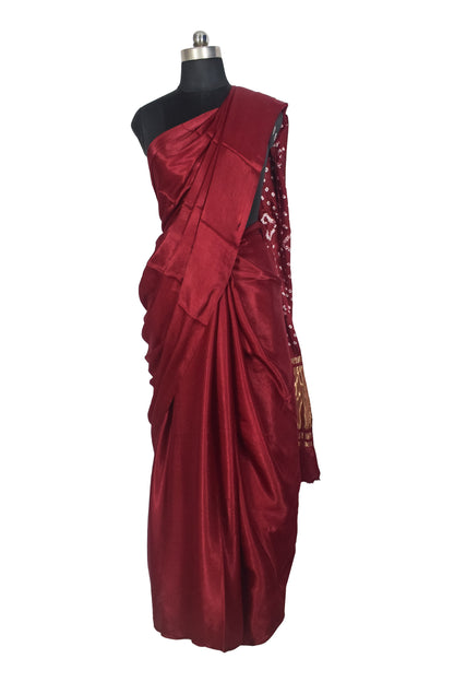 Plain Dyeing Modal Silk Single Colour Bandhani Saree with Golden Border - 5.5 Mtr Length   -  SKU : ZD27706A