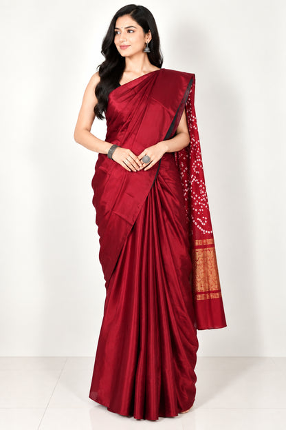 Plain Dyeing Modal Silk Single Colour Bandhani Saree with Golden Border - 5.5 Mtr Length   -  SKU : ZD27706A