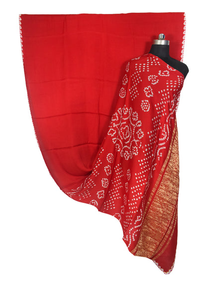 Plain Dyeing Modal Silk Bandhej Pallu Saree with Nakshi Border - With Blouse Piece - 5.5 Mtr Length   -  SKU : ZD27707A