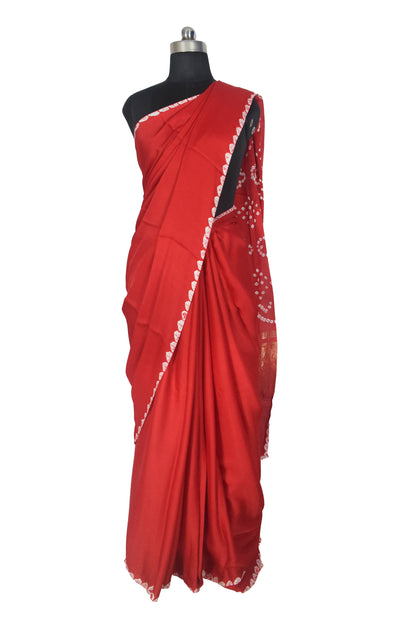 Plain Dyeing Modal Silk Bandhej Pallu Saree with Nakshi Border - With Blouse Piece - 5.5 Mtr Length   -  SKU : ZD27707A