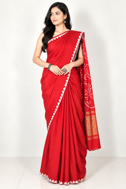 Plain Dyeing Modal Silk Bandhej Pallu Saree with Nakshi Border - With Blouse Piece - 5.5 Mtr Length   -  SKU : ZD27707A