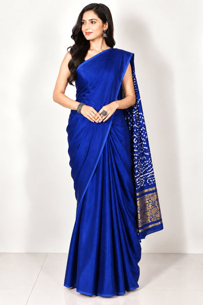 Plain Dyeing Modal Silk Bandhej Pallu Saree Nakshi Border with Blouse Piece - 5.5 Mtr Length   -  SKU : ZD27708A