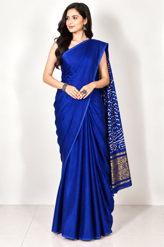 Plain Dyeing Modal Silk Bandhej Pallu Saree Nakshi Border with Blouse Piece - 5.5 Mtr Length   -  SKU : ZD27708A