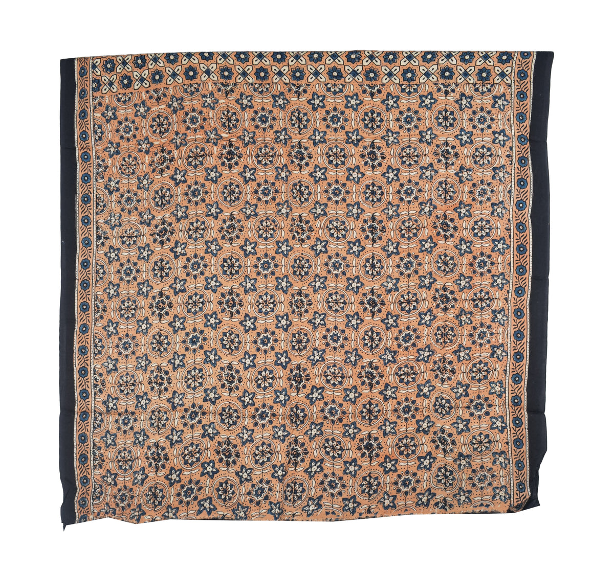 Ajrakh Modal Silk Natural Dye Three Colour Full Printed ( 3 Kam ) Hand Block Print Saree Mirror Work - With Blouse Piece - 5.5 Mtr Length   -  SKU : MS14801C