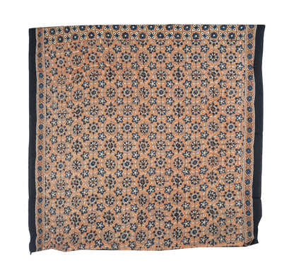 Ajrakh Modal Silk Natural Dye Three Colour Full Printed ( 3 Kam ) Hand Block Print Saree Mirror Work - With Blouse Piece - 5.5 Mtr Length   -  SKU : MS14801C