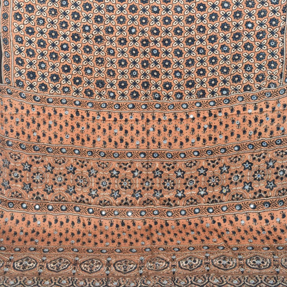 Ajrakh Modal Silk Natural Dye Three Colour Full Printed ( 3 Kam ) Hand Block Print Saree Mirror Work - With Blouse Piece - 5.5 Mtr Length   -  SKU : MS14801C