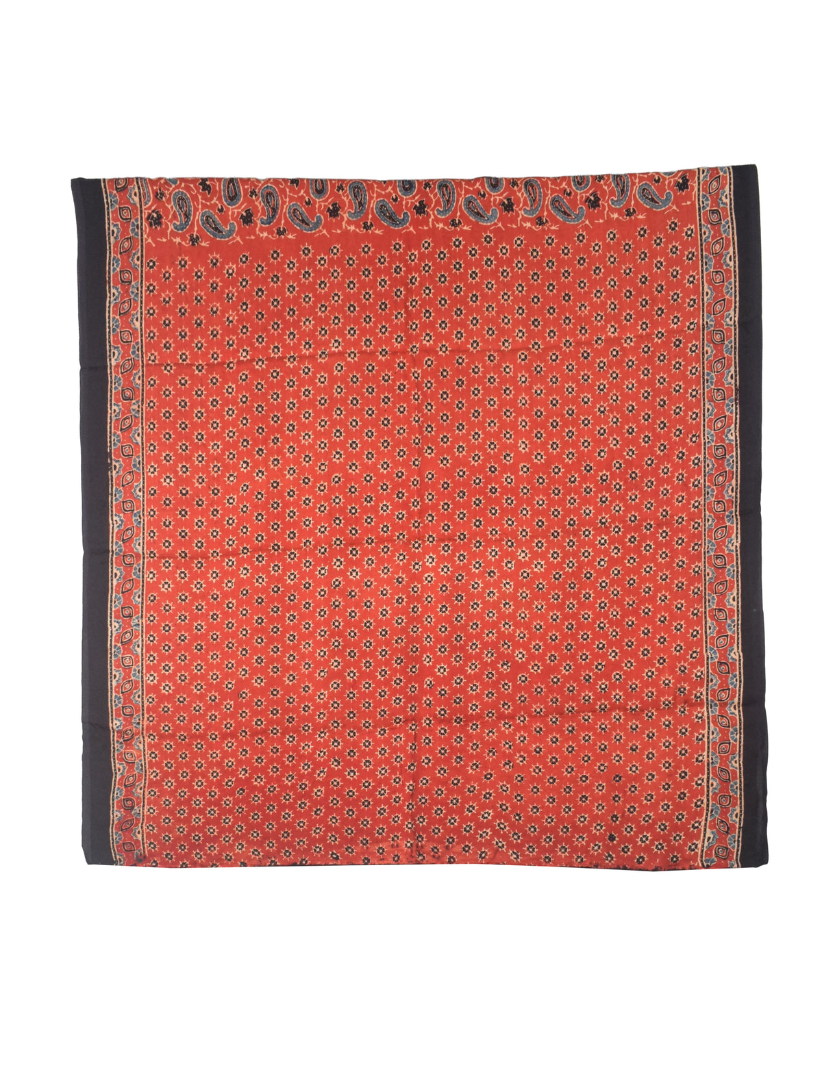 Ajrakh Modal Silk Natural Dye Three Colour Full Printed ( 3 Kam ) Hand Block Print Saree Mirror Work - With Blouse Piece - 5.5 Mtr Length   -  SKU : MS14801A