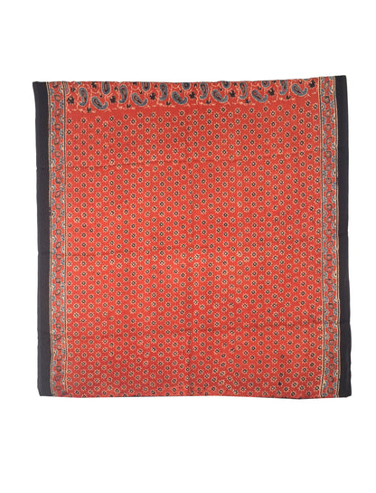 Ajrakh Modal Silk Natural Dye Three Colour Full Printed ( 3 Kam ) Hand Block Print Saree Mirror Work - With Blouse Piece - 5.5 Mtr Length   -  SKU : MS14801A