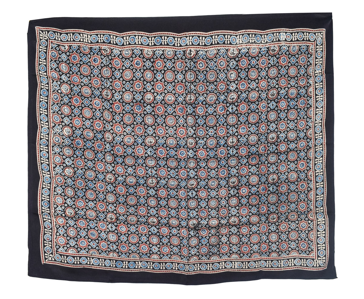 Ajrakh Modal Silk Natural Dye Three Colour Print | 3 Kam | Hand Block Print Scarf  - 1.1 Mtr Length   -  SKU : ID12A01A