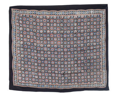 Ajrakh Modal Silk Natural Dye Three Colour Print | 3 Kam | Hand Block Print Scarf  - 1.1 Mtr Length   -  SKU : ID12A01A