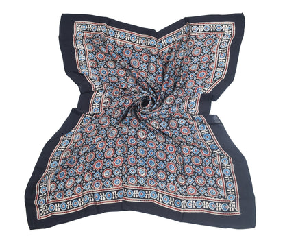 Ajrakh Modal Silk Natural Dye Three Colour Print | 3 Kam | Hand Block Print Scarf  - 1.1 Mtr Length   -  SKU : ID12A01A