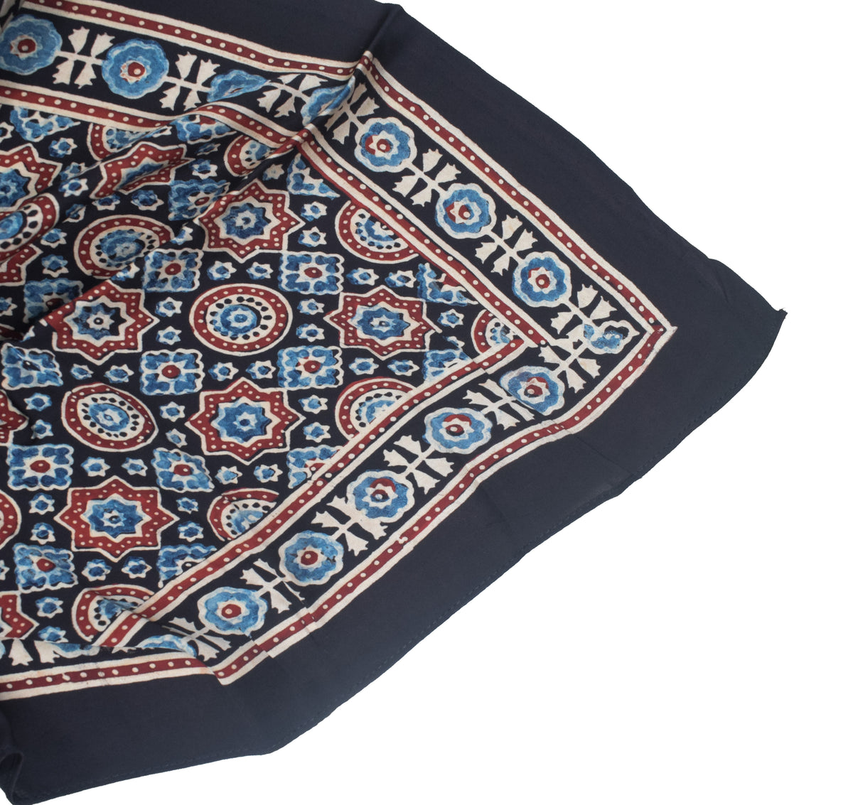 Ajrakh Modal Silk Natural Dye Three Colour Print | 3 Kam | Hand Block Print Scarf  - 1.1 Mtr Length   -  SKU : ID12A01A