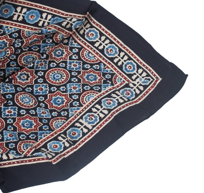 Ajrakh Modal Silk Natural Dye Three Colour Print | 3 Kam | Hand Block Print Scarf  - 1.1 Mtr Length   -  SKU : ID12A01A