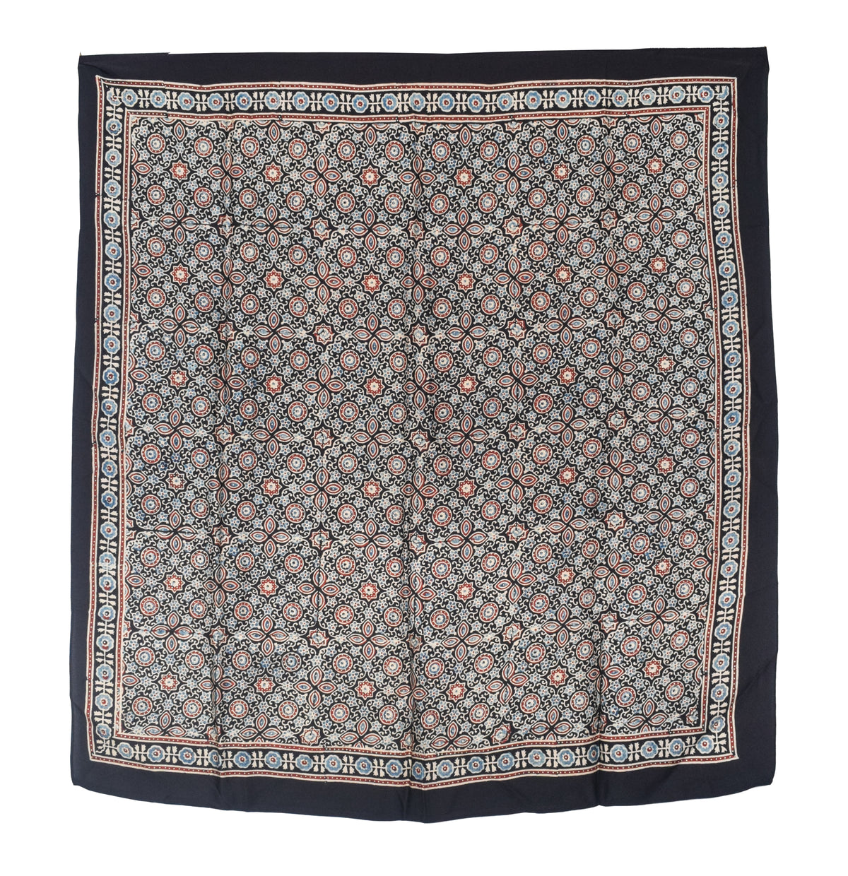 Ajrakh Modal Silk Natural Dye Three Colour Print | 3 Kam | Hand Block Print Scarf  - 1.1 Mtr Length   -  SKU : ID12A01E