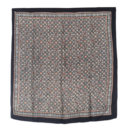 Ajrakh Modal Silk Natural Dye Three Colour Print | 3 Kam | Hand Block Print Scarf  - 1.1 Mtr Length   -  SKU : ID12A01E