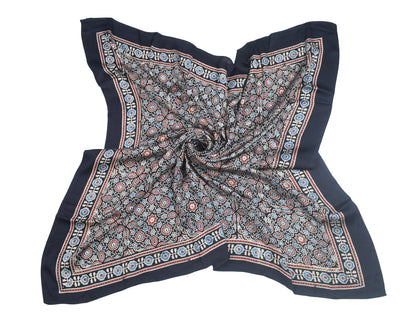 Ajrakh Modal Silk Natural Dye Three Colour Print | 3 Kam | Hand Block Print Scarf  - 1.1 Mtr Length   -  SKU : ID12A01E